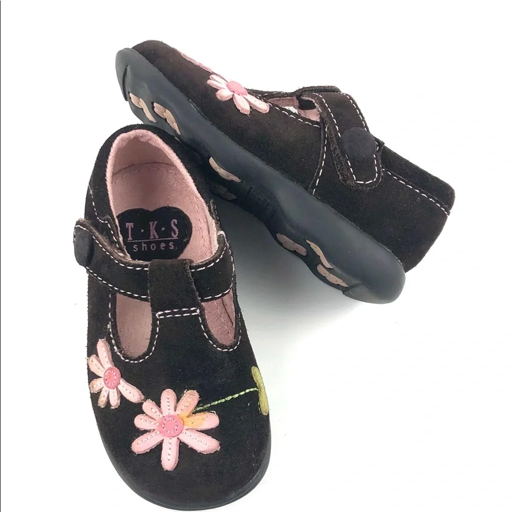 TKS Infant Brown Suede Leather Mary Janes Size 5